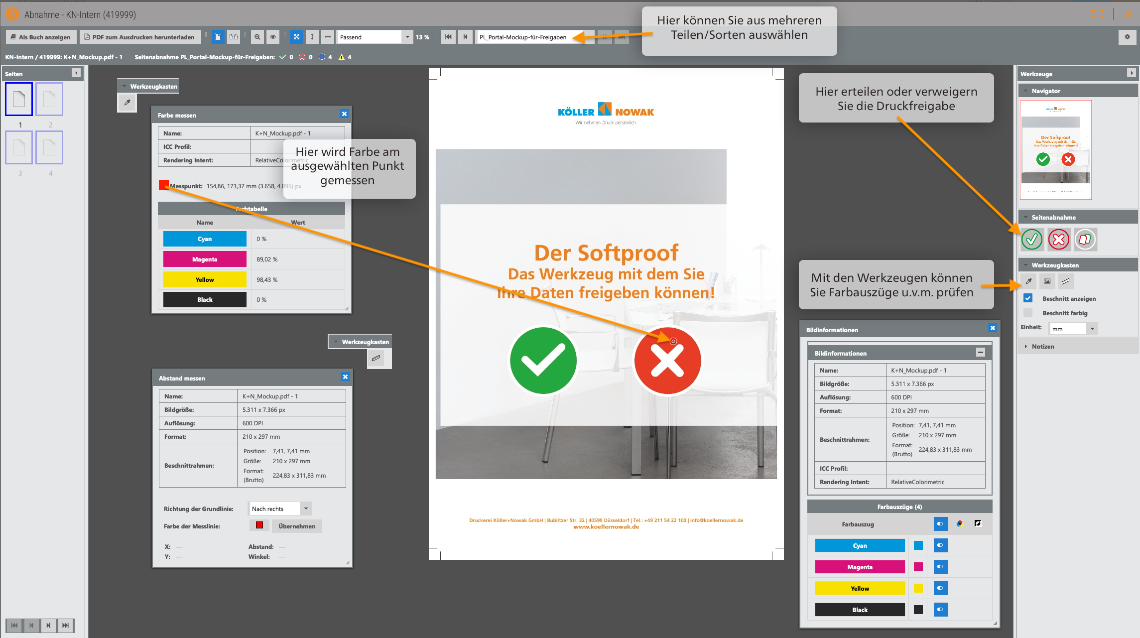 Erweiterte Seitenansicht mit Werkzeugen